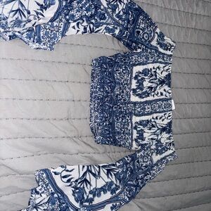 Blue and White Crop Top